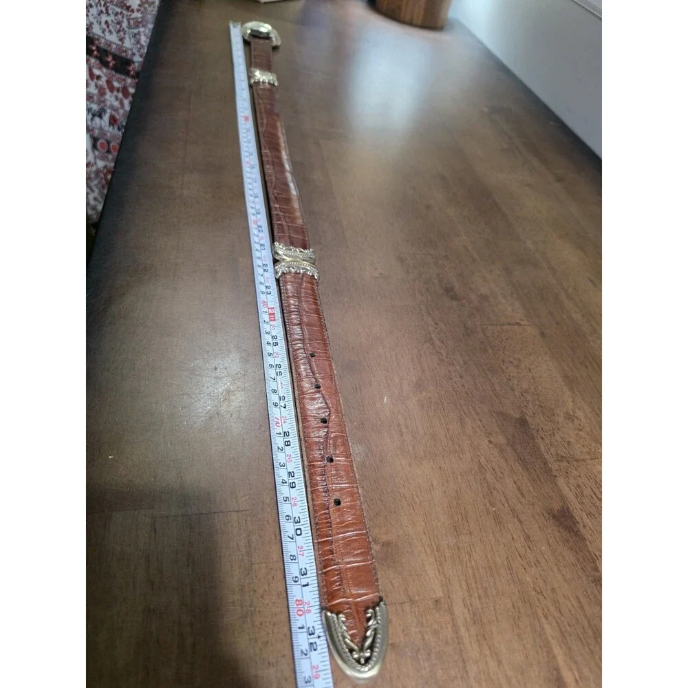 Vintage Brighton Reversible Black Brown Croc Leather Belt Silver Western Size S